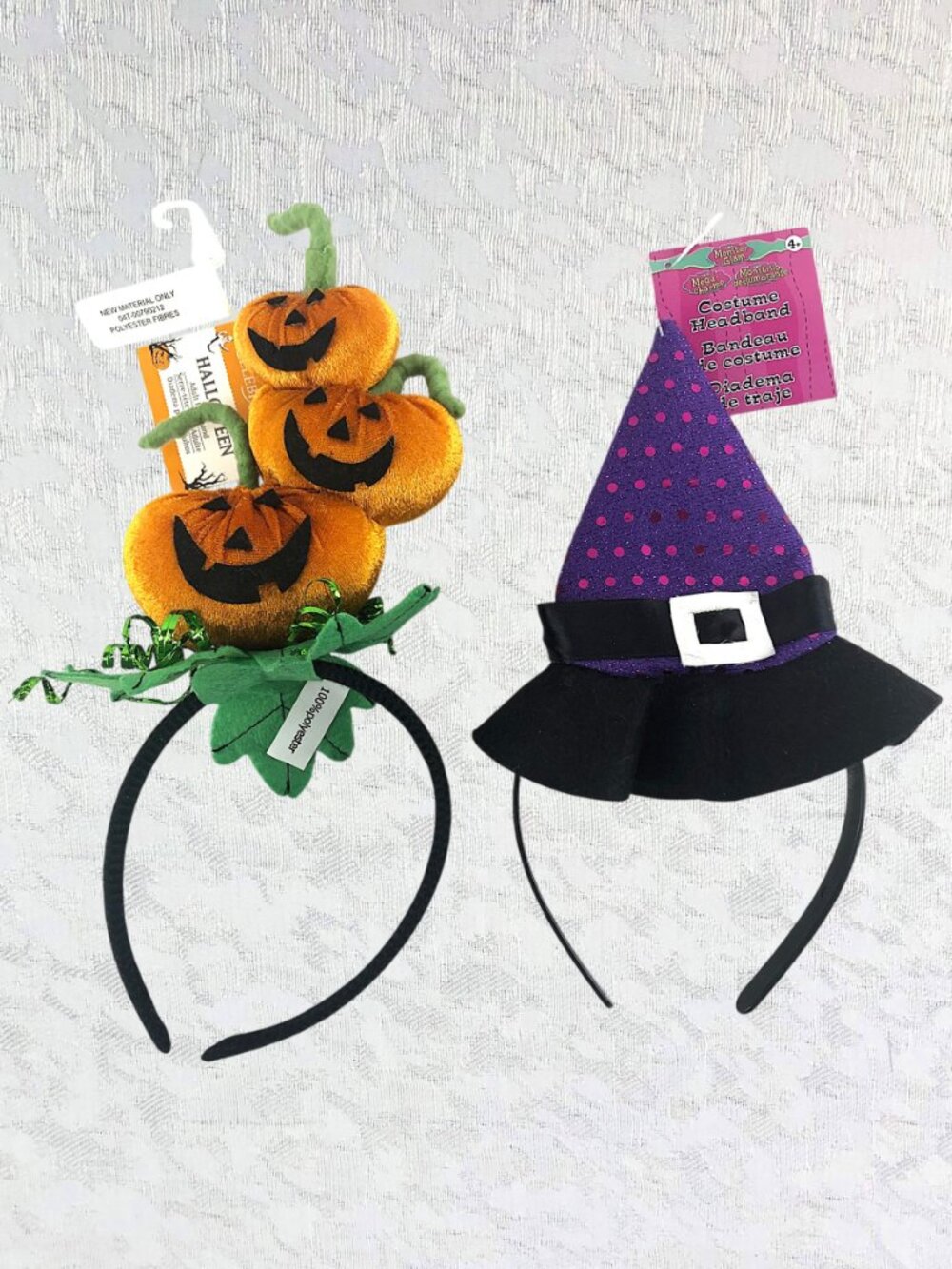 Halloween Costume Headbands (Set of 2) Triple Pumpkin & Sparkly Witch Hat NWT